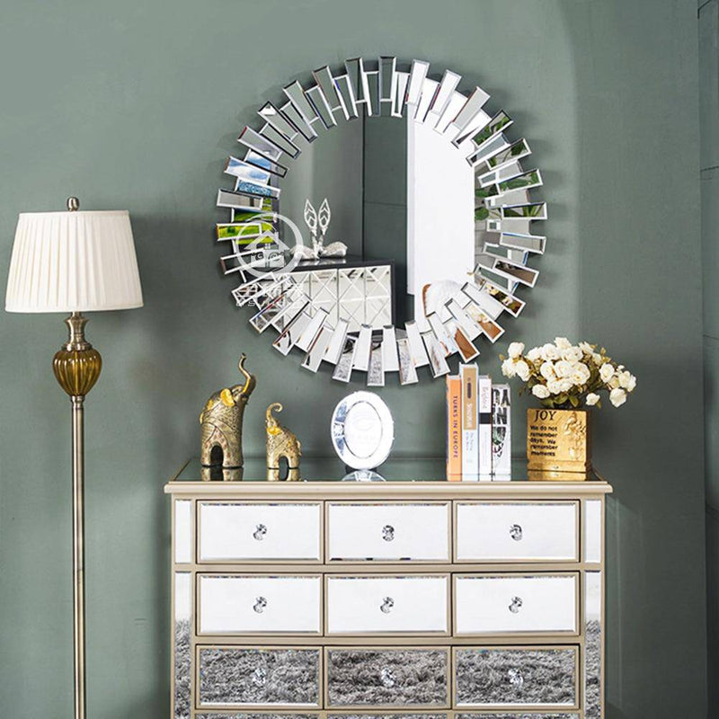 Grand miroir rond mural soleil Console