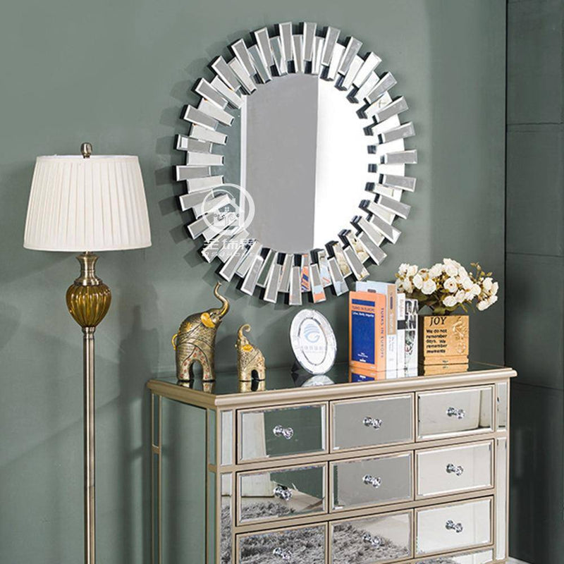 Grand miroir rond mural soleil Console