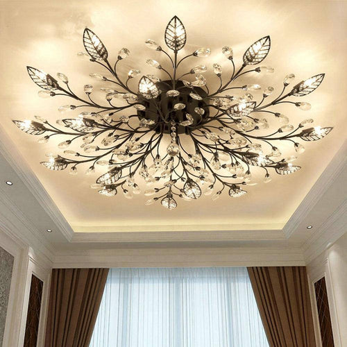 Crystal LED ceiling lamp in the shape of flowers and leaves
