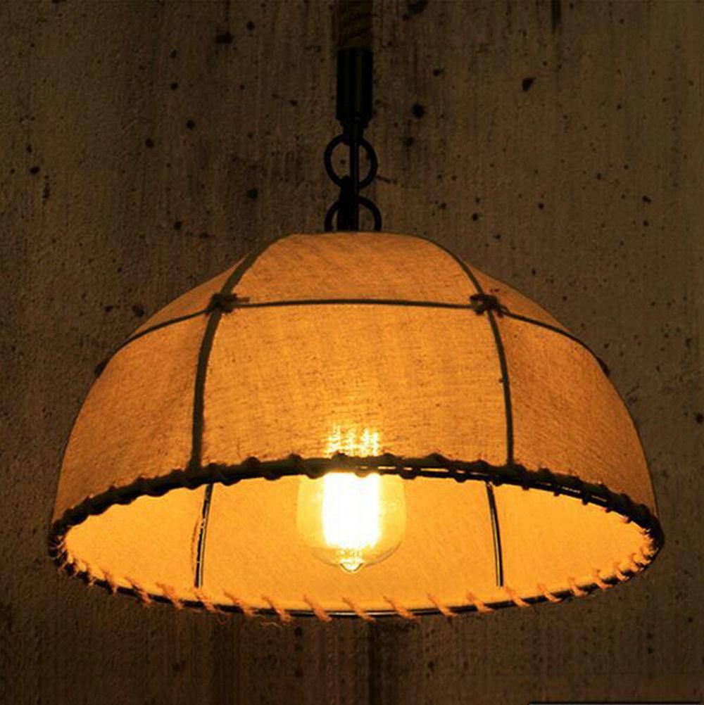 Suspension rustique abat-jour en tissu - vue 3 sur 2