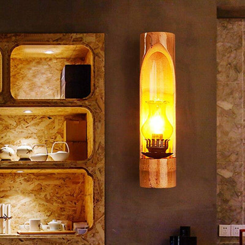 Applique rustique LED bambou cylindrique Loft - vue 2 sur 6