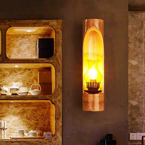 wall lamp rustic LED bamboo cylindrical Loft