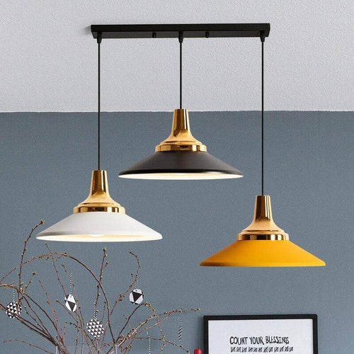 Lámpara de suspensión design colorido estilo industrial con soporte dorado