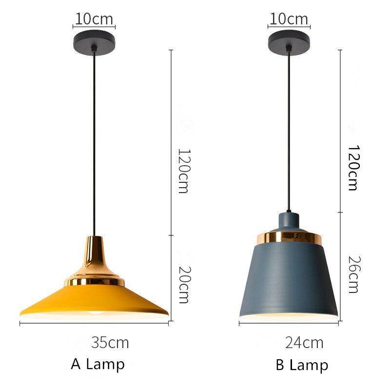 Lámpara de suspensión design colorido estilo industrial con soporte dorado
