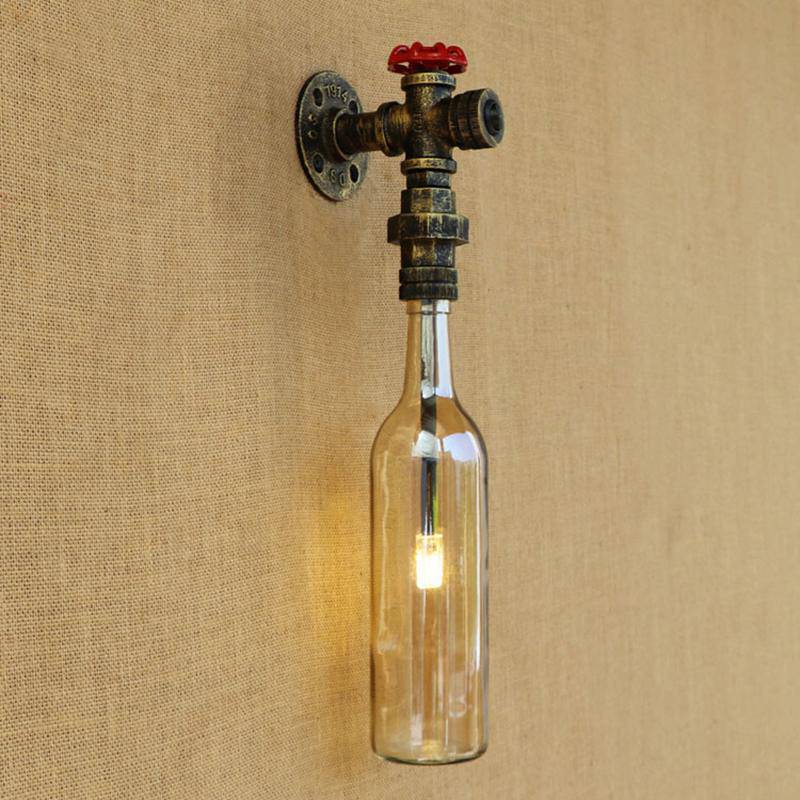 Lámpara de pared LED con botella de vidrio en la tubería