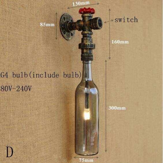 Lámpara de pared LED con botella de vidrio en la tubería