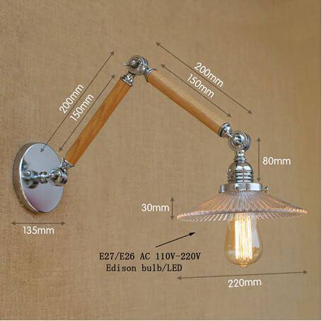 Applique murale LED ajustable Art Deco chromée, bois et verre - vue 7 sur 6