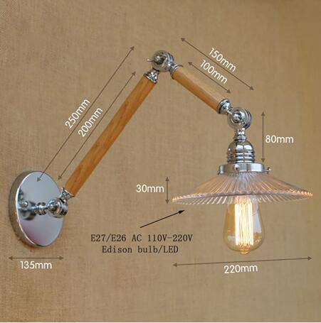 wall lamp Art Deco adjustable LED wall lamp in chrome, wood and glass