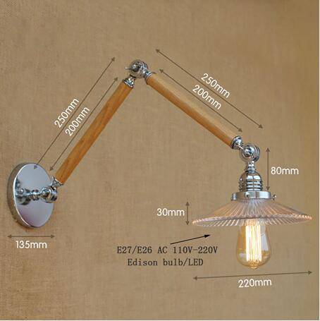 Applique murale LED ajustable Art Deco chromée, bois et verre - vue 6 sur 6
