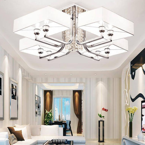Lustre design chromé en cristal et verre avec grand abat-jour Luxe - vue 3 sur 3
