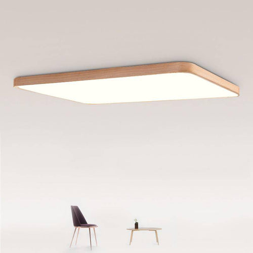 Lámpara de techo LED rectangular con borde de madera redondeado