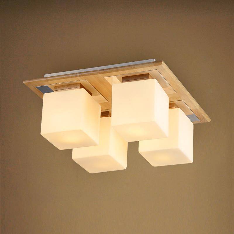Wooden design ceiling with rectangle lamps