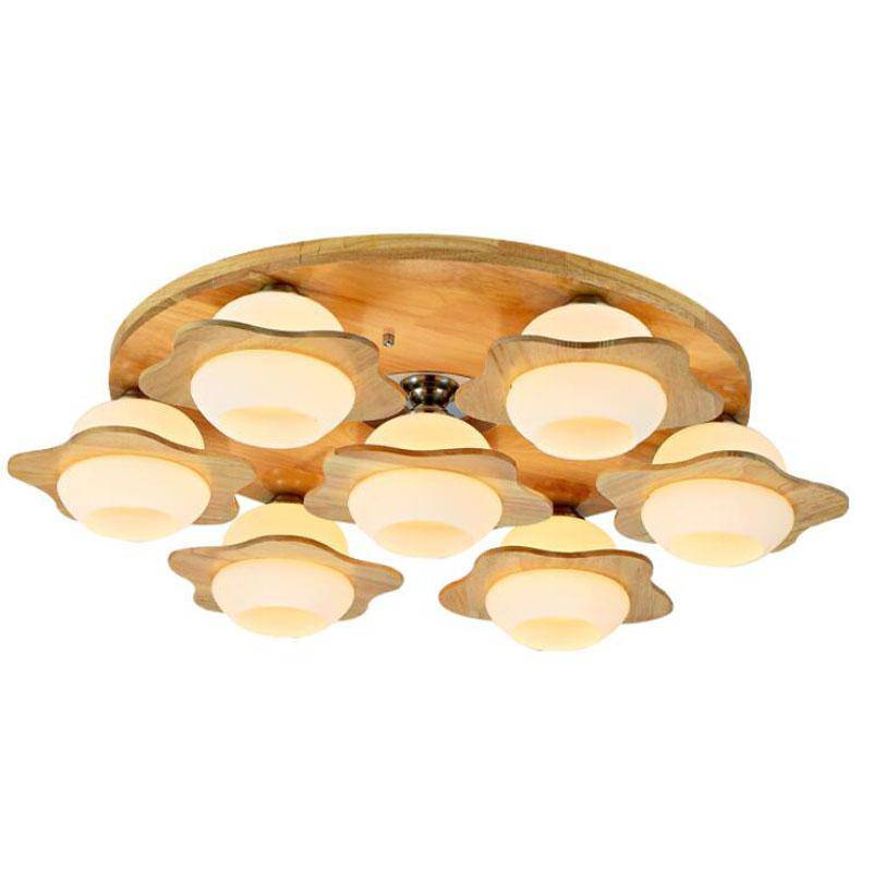 Wooden ceiling light with wooden flowers