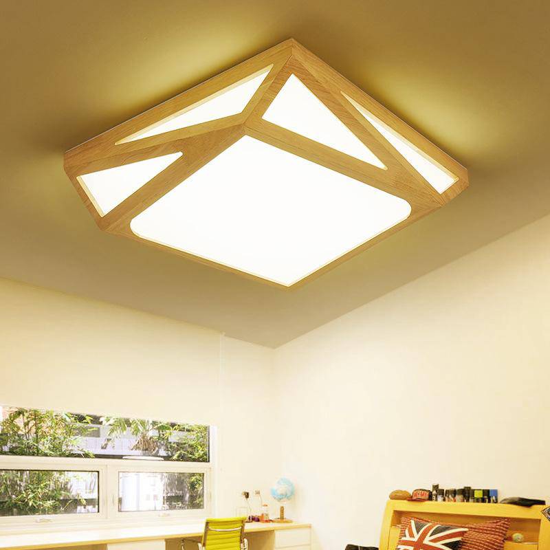 Plafonnier en bois à LED en formes symétriques