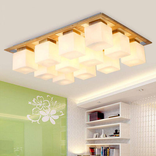 Wooden ceiling light with several LED lamps