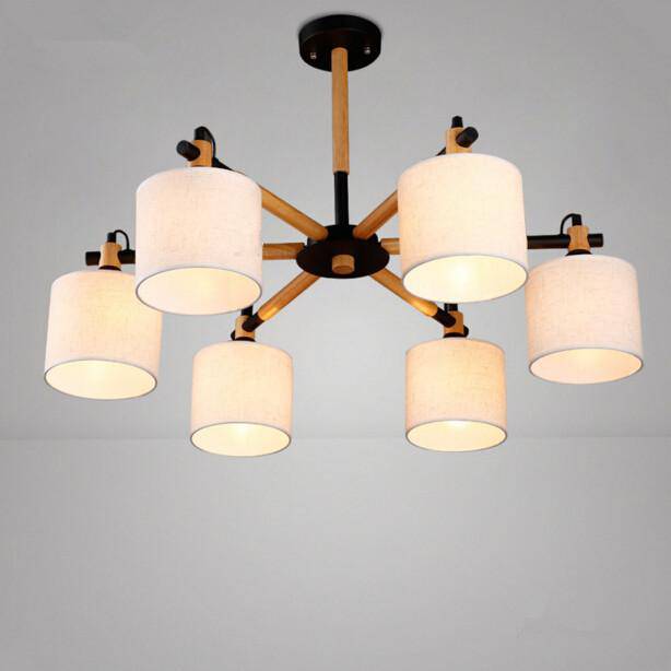 Wooden chandelier and lampshade fabric