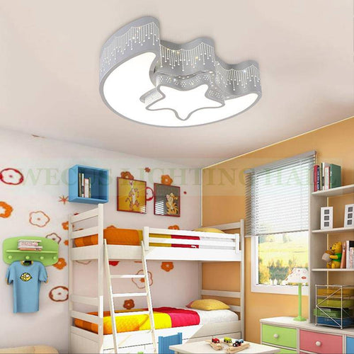 Children's LED ceiling light in the shape of a moon and star in white and grey