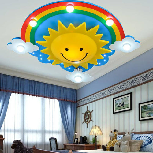 Lámpara de techo infantil LED cielo con sol y arco iris