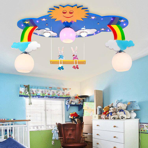 Plafonnier enfant ciel avec arc-en-ciel et balançoire