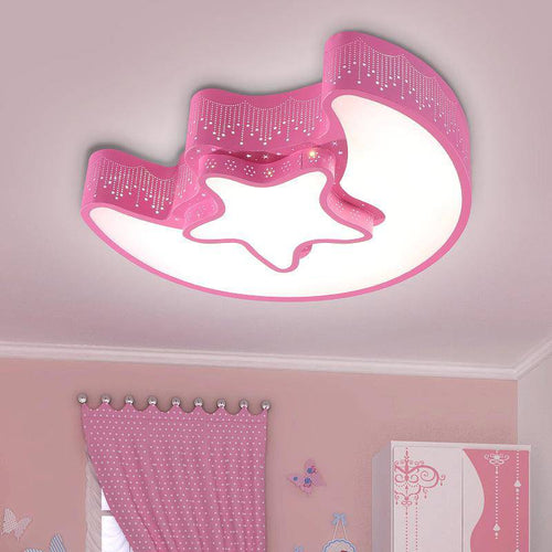 Lámpara de techo infantil con forma de luna y estrella rosa