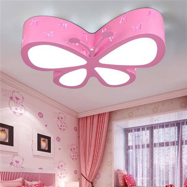 Lámpara de techo infantil con forma de mariposa rosa