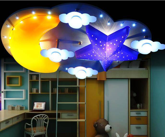 Plafonnier enfant en forme d'étoile, lune et nuage de nuit