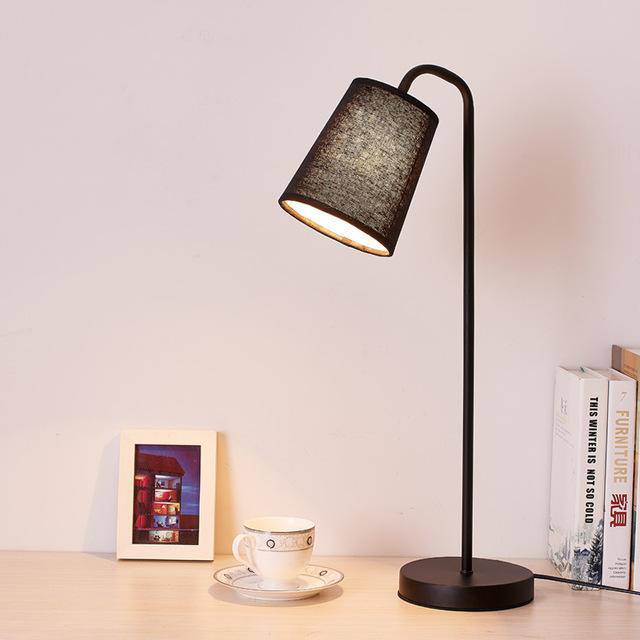 LED bedside and desk lamp with straight base and lampshade