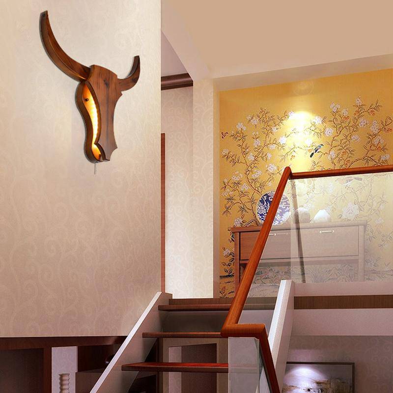Applique murale LED en bois retro en forme de tête de cerf - vue 4 sur 8