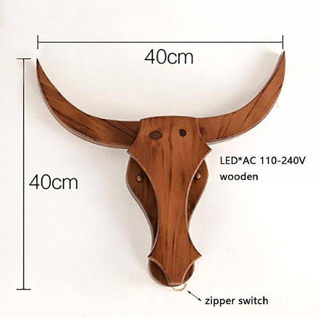 Applique murale LED en bois retro en forme de tête de cerf
