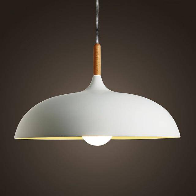 pendant light in colored aluminum and wood rod Wood