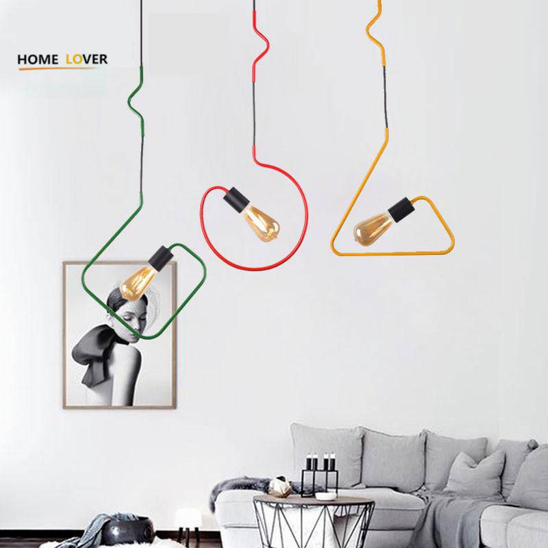 Design LED pendant light in geometric shape of colors