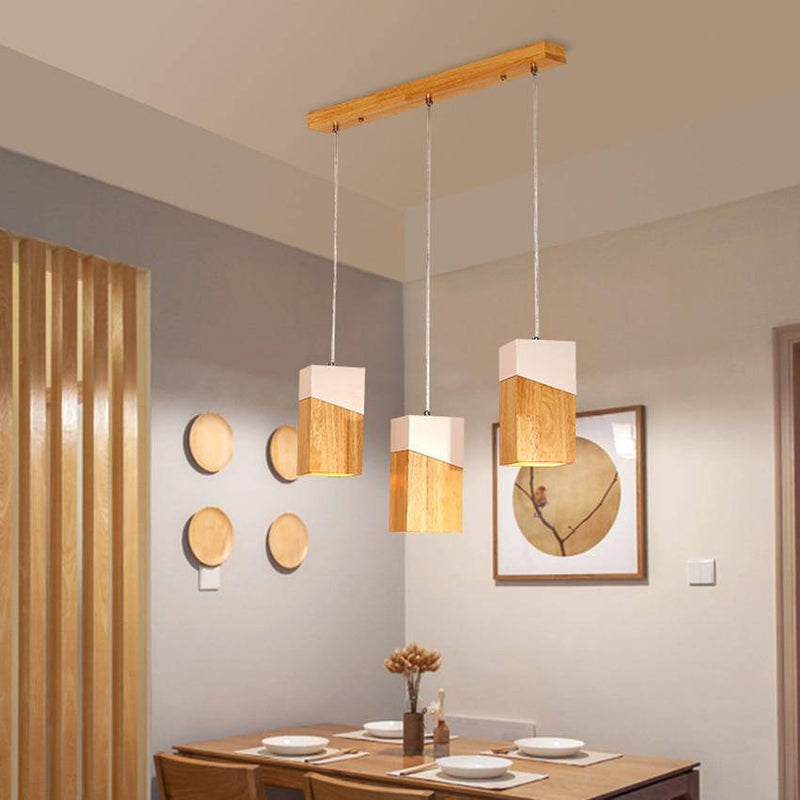 Suspension moderne LED en cube de bois design