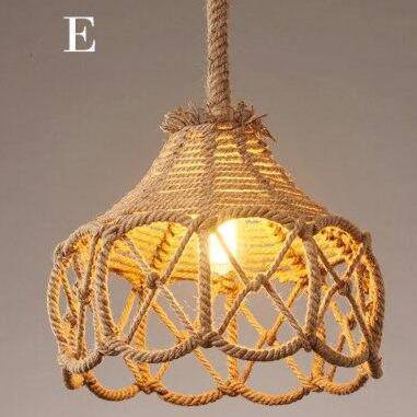 Suspension rustique LED avec abat-jour de plusieurs formes et cordage