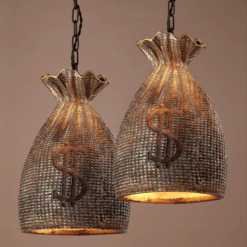 pendant light vintage gold bag with dollar sign