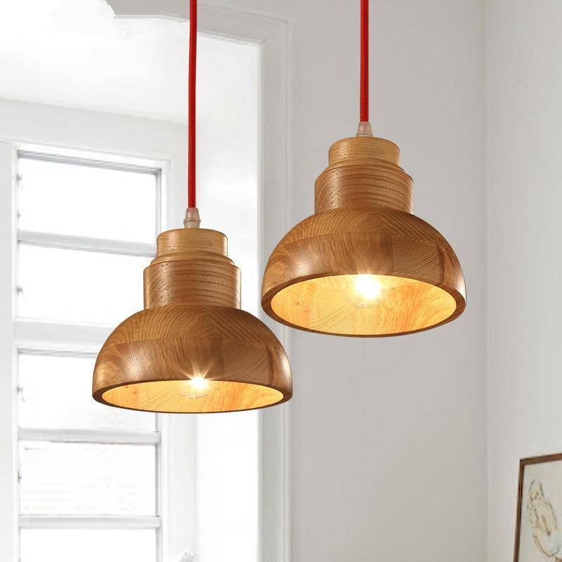 Suspension moderne LED en bois avec abat-jour arrondi Craft