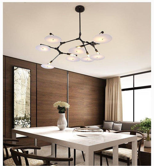 LED design chandelier with golden or black branches and Style circles