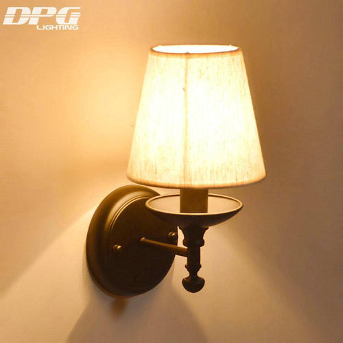 wall lamp rustic LED wall light with lampshade fabric