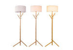 Lampadaire avec abat-jour en tissu et pied en bois style arbre