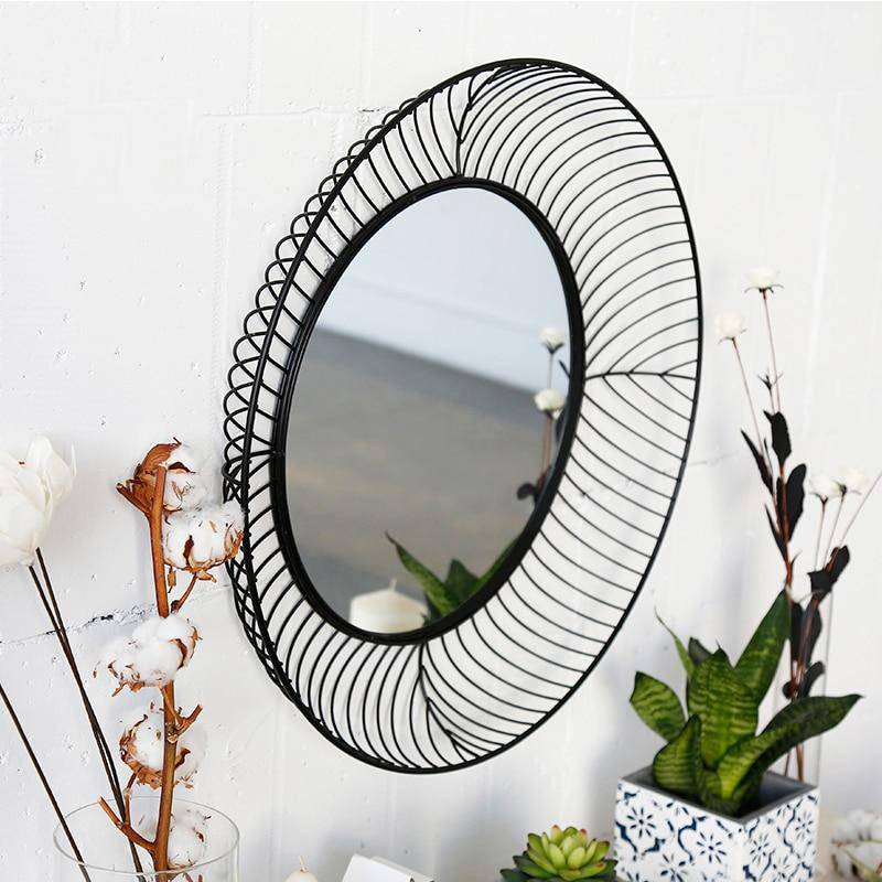 Round decorative metal wall mirror Lattice