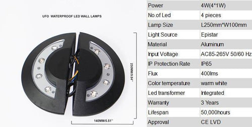 Applique extérieur LED demi-cercle noire Lighting