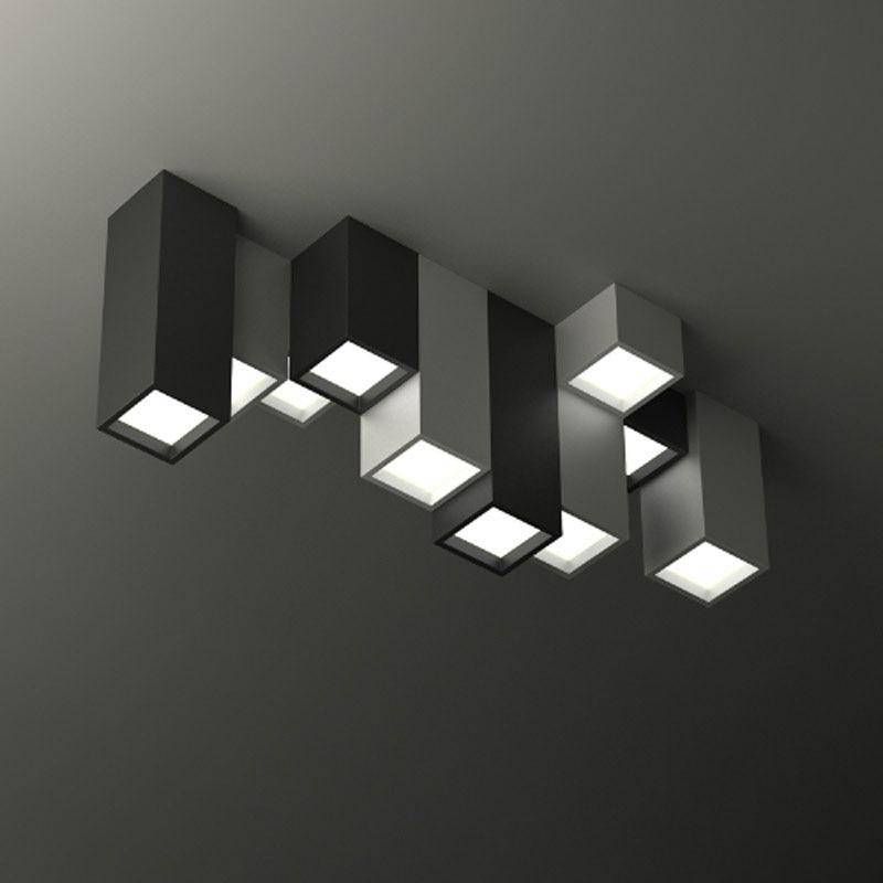 LED geometric design with black and white rectangular tubes