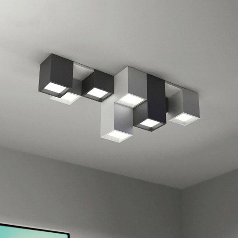 Plafonnier design géométrique à LED avec tubes rectangulaires noir et blanc