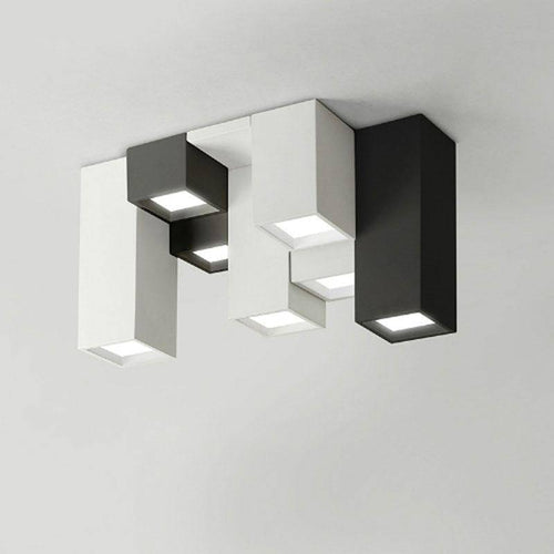 LED geometric design with black and white rectangular tubes