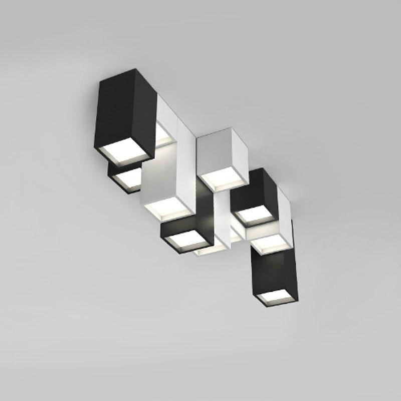 Plafonnier design géométrique à LED avec tubes rectangulaires noir et blanc - vue 4 sur 6