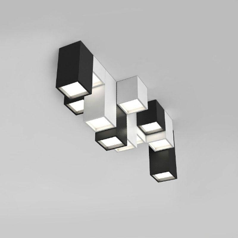 Plafonnier design géométrique à LED avec tubes rectangulaires noir et blanc