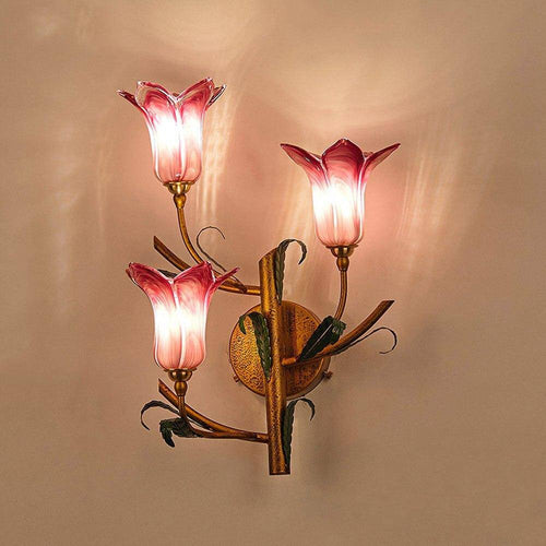 Applique murale rustique LED avec abat-jour style fleur colorée - vue 3 sur 7