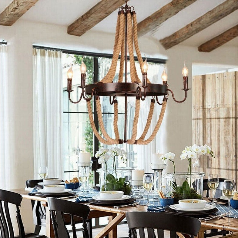 Lustre vintage avec des cordes et fausses bougies Vechy