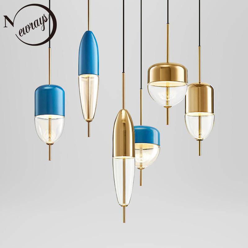 Suspension design LED à forme originale (bleue ou dorée) - vue 3 sur 10