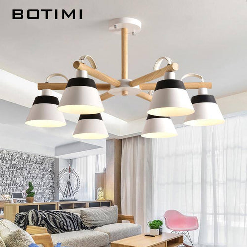 Lustre LED en bois acec abat-jour Nordic