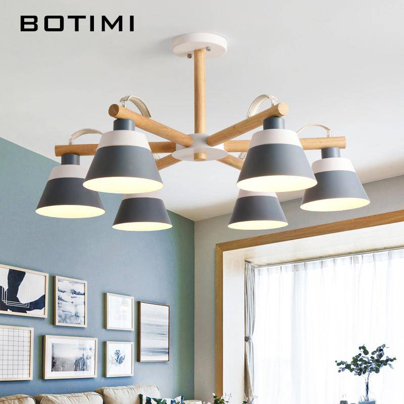 Lustre LED en bois acec abat-jour Nordic